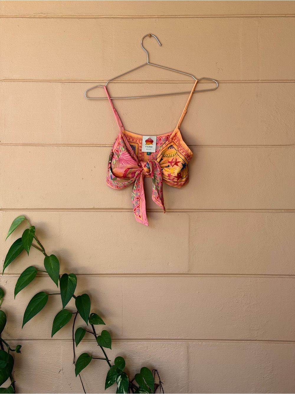 FARM Rio Mixed Scarves Tie Front Crop Top
